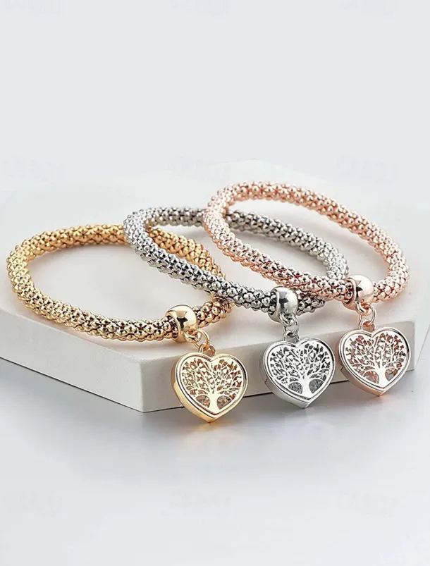 Heart Tree of Life Charm Bracelets Set - Women's Multicolor Braided Stackable Bracelets for Boho Style, Perfect for Casual Outfits or Gift Giving