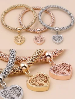 Heart Tree of Life Charm Bracelets Set - Women's Multicolor Braided Stackable Bracelets for Boho Style, Perfect for Casual Outfits or Gift Giving