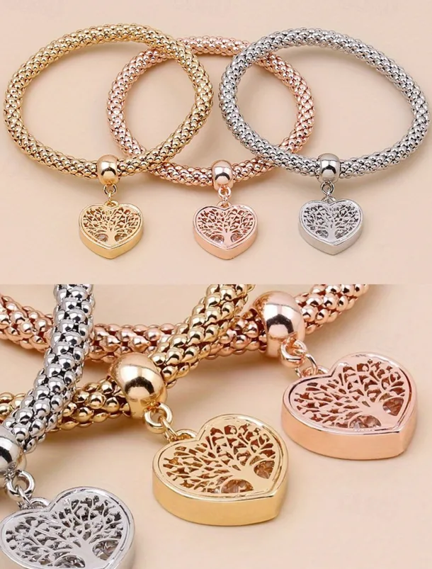Heart Tree of Life Charm Bracelets Set - Women's Multicolor Braided Stackable Bracelets for Boho Style, Perfect for Casual Outfits or Gift Giving