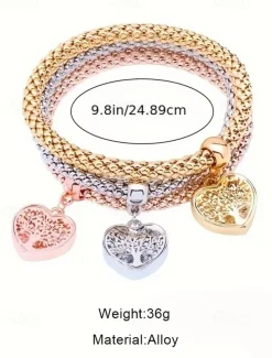 Heart Tree of Life Charm Bracelets Set - Women's Multicolor Braided Stackable Bracelets for Boho Style, Perfect for Casual Outfits or Gift Giving