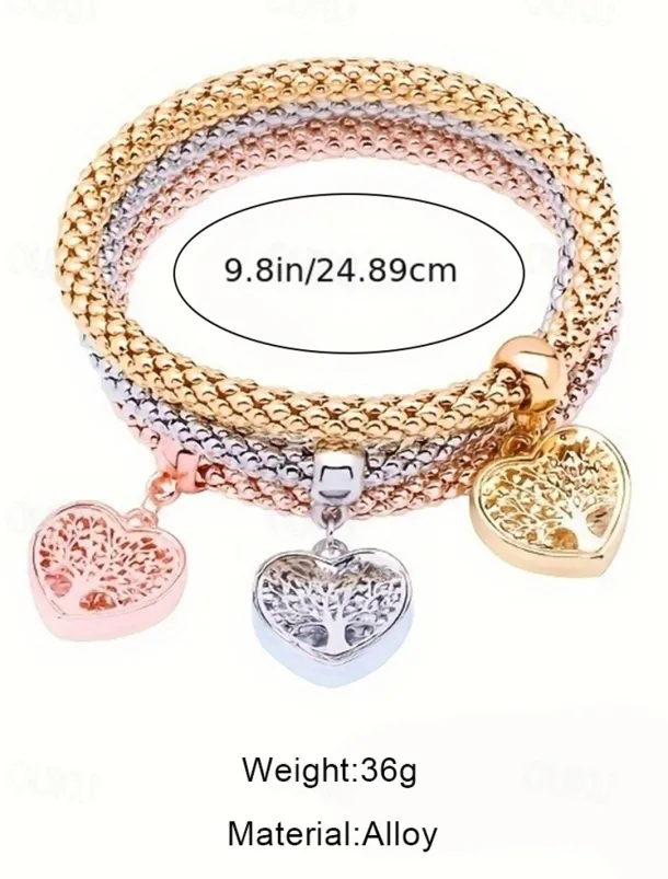 Heart Tree of Life Charm Bracelets Set - Women's Multicolor Braided Stackable Bracelets for Boho Style, Perfect for Casual Outfits or Gift Giving