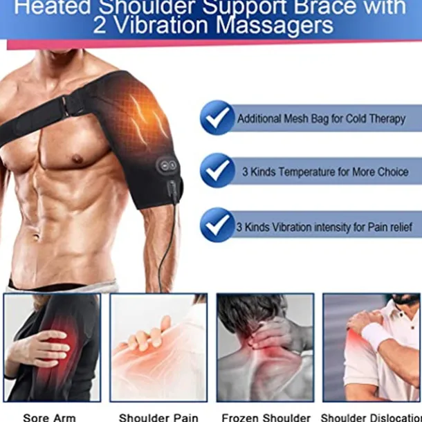 Heated Massage Shoulder Brace With 3 Vibration And Heating Settings Supports Adjustable Heated ShoulderPads for Rotating Cuffs Freezing Shoulder Dislocation Or musclePain Relief Supports