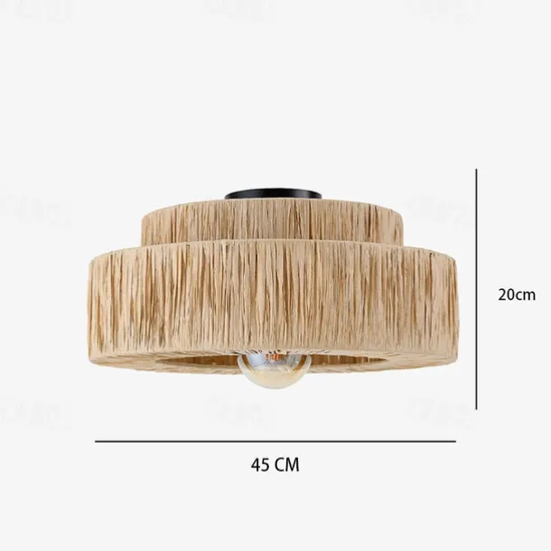 Hemp Rope Ceiling Pendant Light, Hand-Woven Shade, Rattan Wicker, Hand-Woven Hanging Lamp for Living Room, Bedroom, Dining Room, Kitchen 110-240V