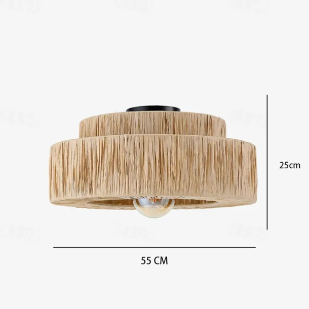 Hemp Rope Ceiling Pendant Light, Hand-Woven Shade, Rattan Wicker, Hand-Woven Hanging Lamp for Living Room, Bedroom, Dining Room, Kitchen 110-240V