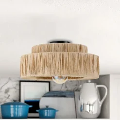 Hemp Rope Ceiling Pendant Light, Hand-Woven Shade, Rattan Wicker, Hand-Woven Hanging Lamp for Living Room, Bedroom, Dining Room, Kitchen 110-240V