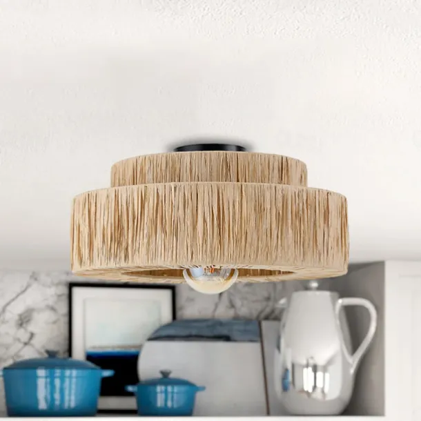 Hemp Rope Ceiling Pendant Light, Hand-Woven Shade, Rattan Wicker, Hand-Woven Hanging Lamp for Living Room, Bedroom, Dining Room, Kitchen 110-240V