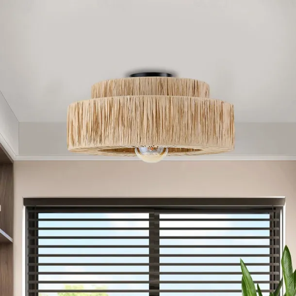 Hemp Rope Ceiling Pendant Light, Hand-Woven Shade, Rattan Wicker, Hand-Woven Hanging Lamp for Living Room, Bedroom, Dining Room, Kitchen 110-240V