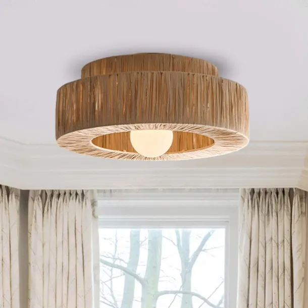 Hemp Rope Ceiling Pendant Light, Hand-Woven Shade, Rattan Wicker, Hand-Woven Hanging Lamp for Living Room, Bedroom, Dining Room, Kitchen 110-240V