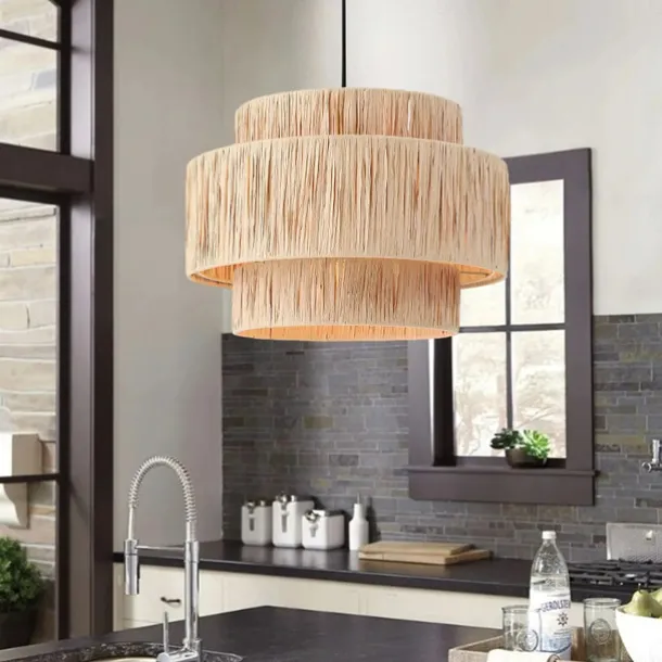 Hemp Rope Ceiling Pendant Light, Hand-Woven Shade, Rattan Wicker, Hand-Woven Hanging Lamp for Living Room, Bedroom, Dining Room, Kitchen 110-240V