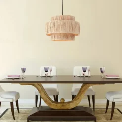 Hemp Rope Ceiling Pendant Light, Hand-Woven Shade, Rattan Wicker, Hand-Woven Hanging Lamp for Living Room, Bedroom, Dining Room, Kitchen 110-240V