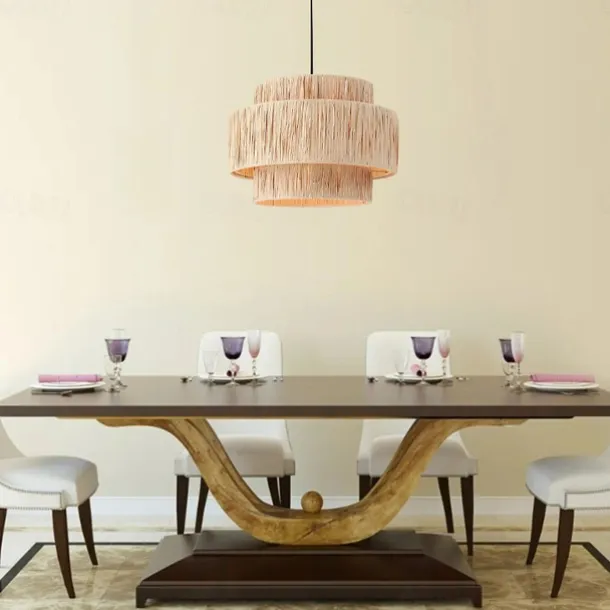 Hemp Rope Ceiling Pendant Light, Hand-Woven Shade, Rattan Wicker, Hand-Woven Hanging Lamp for Living Room, Bedroom, Dining Room, Kitchen 110-240V