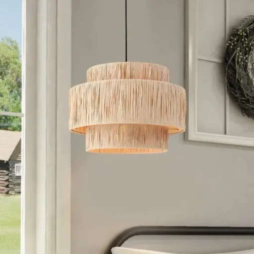 Hemp Rope Ceiling Pendant Light, Hand-Woven Shade, Rattan Wicker, Hand-Woven Hanging Lamp for Living Room, Bedroom, Dining Room, Kitchen 110-240V