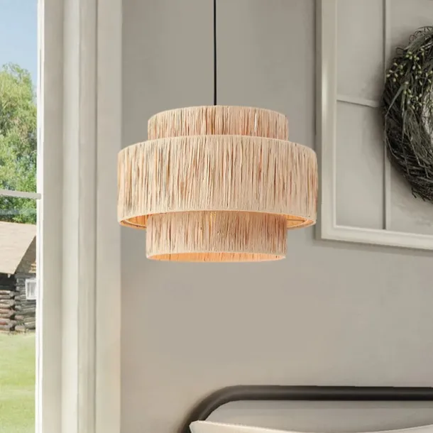 Hemp Rope Ceiling Pendant Light, Hand-Woven Shade, Rattan Wicker, Hand-Woven Hanging Lamp for Living Room, Bedroom, Dining Room, Kitchen 110-240V