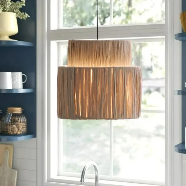 Hemp Rope Ceiling Pendant Light, Hand-Woven Shade, Rattan Wicker, Hand-Woven Hanging Lamp for Living Room, Bedroom, Dining Room, Kitchen 110-240V