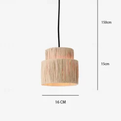 Hemp Rope Ceiling Pendant Light, Hand-Woven Shade, Rattan Wicker, Hand-Woven Hanging Lamp for Living Room, Bedroom, Dining Room, Kitchen 110-240V