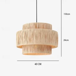 Hemp Rope Ceiling Pendant Light, Hand-Woven Shade, Rattan Wicker, Hand-Woven Hanging Lamp for Living Room, Bedroom, Dining Room, Kitchen 110-240V