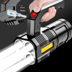 High Power Four-cell LED Flashlight USB Rechargeable Powerful LED Flashlight Camping Super Bright Flashlight Cycling Light