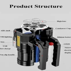 High Power Four-cell LED Flashlight USB Rechargeable Powerful LED Flashlight Camping Super Bright Flashlight Cycling Light