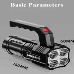 High Power Four-cell LED Flashlight USB Rechargeable Powerful LED Flashlight Camping Super Bright Flashlight Cycling Light