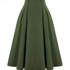 High Waist Pleated Skirt with Pockets Retro Vintage 1950s Rockabilly Swing Skirt Flare Skirt Women's Tea Party Casual Daily Skirts