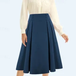 High Waist Pleated Skirt with Pockets Retro Vintage 1950s Rockabilly Swing Skirt Flare Skirt Women's Tea Party Casual Daily Skirts