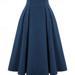 High Waist Pleated Skirt with Pockets Retro Vintage 1950s Rockabilly Swing Skirt Flare Skirt Women's Tea Party Casual Daily Skirts