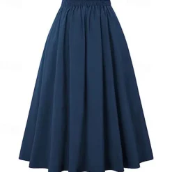 High Waist Pleated Skirt with Pockets Retro Vintage 1950s Rockabilly Swing Skirt Flare Skirt Women's Tea Party Casual Daily Skirts