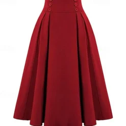 High Waist Pleated Skirt with Pockets Retro Vintage 1950s Rockabilly Swing Skirt Flare Skirt Women's Tea Party Casual Daily Skirts