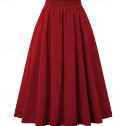 High Waist Pleated Skirt with Pockets Retro Vintage 1950s Rockabilly Swing Skirt Flare Skirt Women's Tea Party Casual Daily Skirts