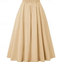 High Waist Pleated Skirt with Pockets Retro Vintage 1950s Rockabilly Swing Skirt Flare Skirt Women's Tea Party Casual Daily Skirts