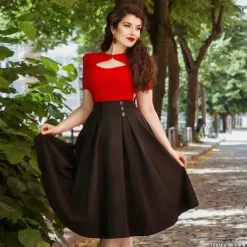 High Waist Pleated Skirt with Pockets Retro Vintage 1950s Rockabilly Swing Skirt Flare Skirt Women's Tea Party Casual Daily Skirts