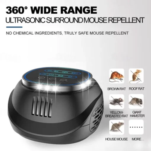 High-Power Ultrasonic Mouse & Insect Repeller – Timing Function with Four-Speed Adjustment and Four-Sided Flashlight