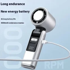 High-Speed USB Rechargeable Handheld Fan – Folding Mini Turbo Fan with Ice Pack for Outdoor Travel