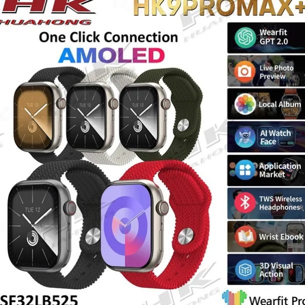 HK9 Pro Max Smart Watch with 2 Watch Bands 1.32 inch Smartwatch Fitness Running Bluetooth ECG+PPG Pedometer Call Reminder Android iOS Long Standby Hands-Free Calls Step Tracker IP68 22mm Watch Case