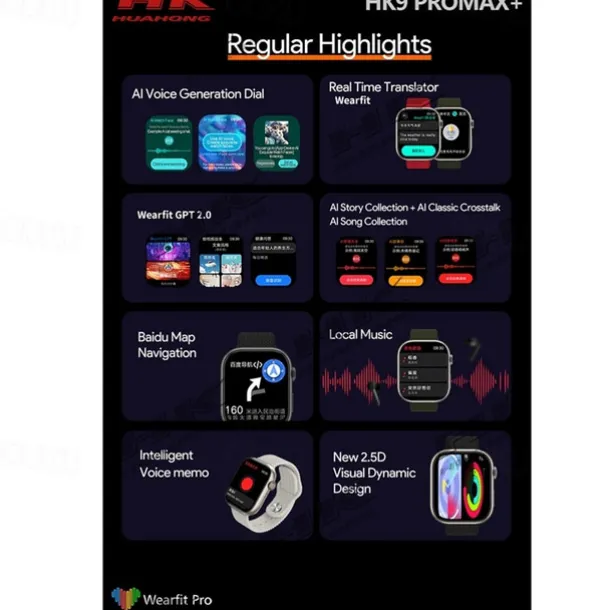 HK9 Pro Max Smart Watch with 2 Watch Bands 1.32 inch Smartwatch Fitness Running Bluetooth ECG+PPG Pedometer Call Reminder Android iOS Long Standby Hands-Free Calls Step Tracker IP68 22mm Watch Case