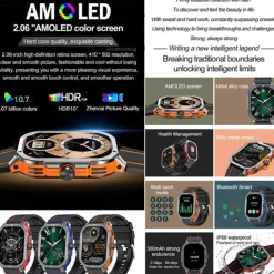 HK56 Smart Sports Watch 2.06inch Amoled Large Screen Bluetooth Call AI Voice Rotating Crown Women Digital Fitness Watches