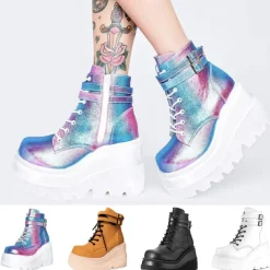 Holographic Platform Wedge Ankle Boots for Women - Trendy and Bold Footwear for Festivals and Parties