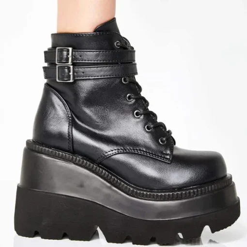 Holographic Platform Wedge Ankle Boots for Women - Trendy and Bold Footwear for Festivals and Parties
