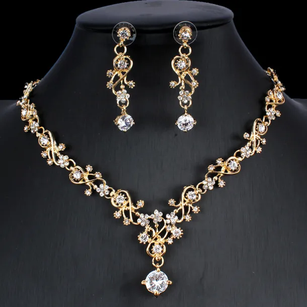 Hoop Earrings 1 set White Cubic Zirconia Rhinestone Zinc 1 Necklace Earrings Women's Basic Elegant Korean Classic Drop Feather Jewelry Set For Party Wedding Carnival / Bridal Jewelry Sets