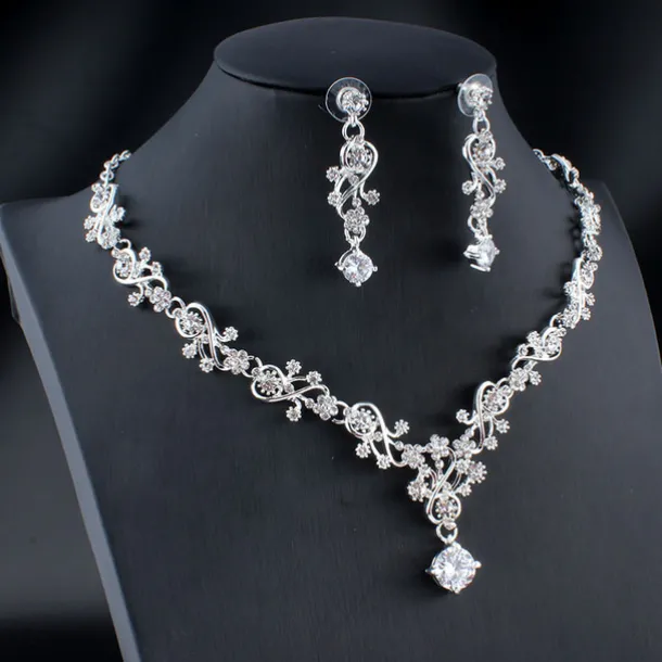 Hoop Earrings 1 set White Cubic Zirconia Rhinestone Zinc 1 Necklace Earrings Women's Basic Elegant Korean Classic Drop Feather Jewelry Set For Party Wedding Carnival / Bridal Jewelry Sets