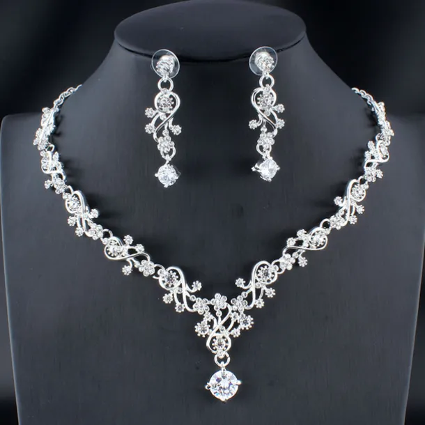 Hoop Earrings 1 set White Cubic Zirconia Rhinestone Zinc 1 Necklace Earrings Women's Basic Elegant Korean Classic Drop Feather Jewelry Set For Party Wedding Carnival / Bridal Jewelry Sets