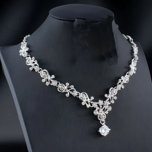 Hoop Earrings 1 set White Cubic Zirconia Rhinestone Zinc 1 Necklace Earrings Women's Basic Elegant Korean Classic Drop Feather Jewelry Set For Party Wedding Carnival / Bridal Jewelry Sets