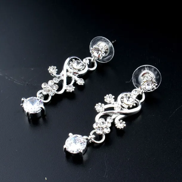 Hoop Earrings 1 set White Cubic Zirconia Rhinestone Zinc 1 Necklace Earrings Women's Basic Elegant Korean Classic Drop Feather Jewelry Set For Party Wedding Carnival / Bridal Jewelry Sets