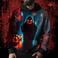 Horror Movie Ghost Hoodie Pullover Halloween 3D Front Pocket Graphic For Couple's Men's Women's Adults' Halloween Carnival Masquerade 3D Print Party Casual Daily
