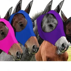 Horse Fly Masks with Ears Head Fly Masks for Horses Smooth Elastic UV Protection Cover from Summer Insect Pests 1PCS