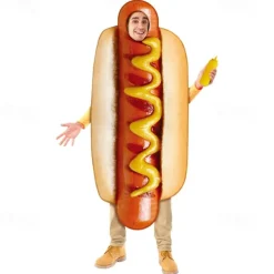 Hot Dog Carnival Costume Cosplay Costume Funny Costumes Group & Family Halloween Costumes Kid's Adults' All Cosplay Costumes Funny Costume Halloween Carnival Masquerade Easy Carnival Costume