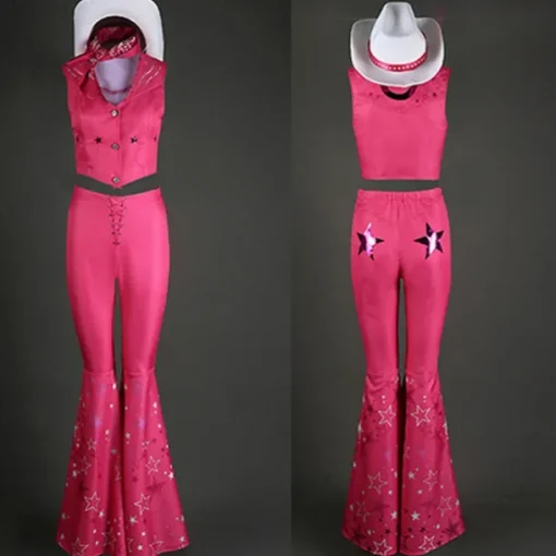 Hot Pink Cowgirl Set Doll Movie Cosplay Costume Masquerade Girls' Movie Cosplay Retro Vintage Vest Pants Scarf Masquerade Halloween