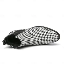 Houndstooth Pattern Men's Chelsea Boots – Classic Slip-On Ankle Boots with Elastic Side Panels for Formal and Casual Occasions