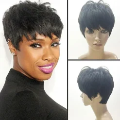 Human Hair Blend Wig Short Straight Layered Haircut Short Hairstyles 2020 Berry Classic Straight Black Blonde Brown Natural Capless Women's Palest Blonde Honey Blonde / Bleached Blonde Blonde 8 inch