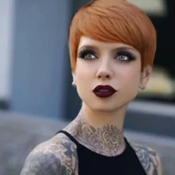 Human Hair Blend Wig Short Straight Pixie Cut Short Hairstyles 2020 Straight Short Side Part Machine Made Women's Natural Black #1B Medium Auburn#30 Strawberry Blonde / Light Blonde 8 inch